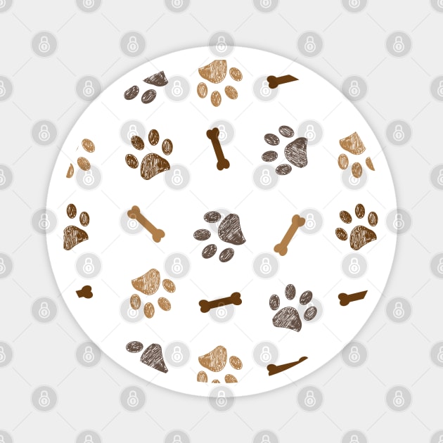 Brown doodle paw print and bone Magnet by GULSENGUNEL